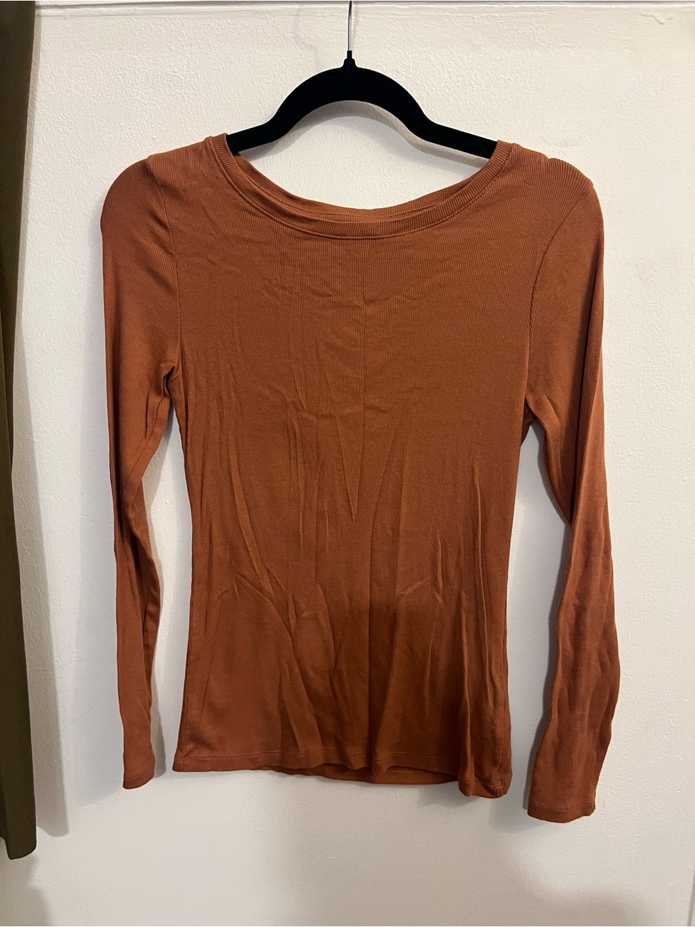 Long-Sleeve Crewneck Top in Rust/Orange